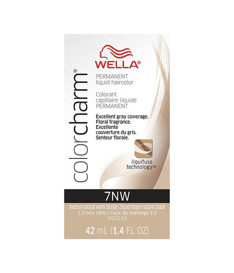 Wella ColorCharm Permanent Liquid Hair Color 7NW/Medium Natural Warm Blonde, 42mL