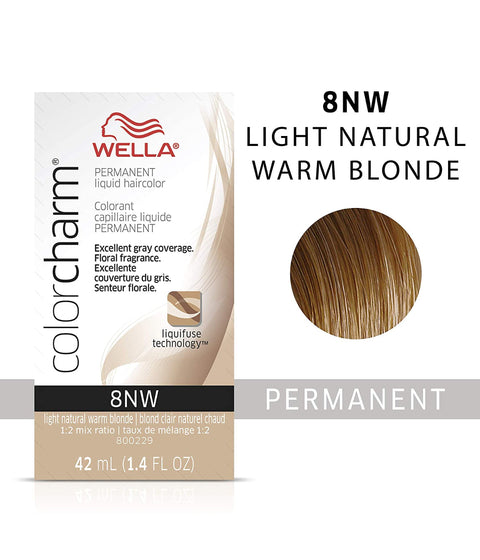Wella ColorCharm Permanent Liquid Hair Color 8NW/Light Natural Warm Blonde, 42mL