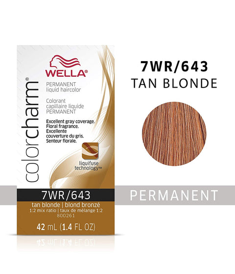 Wella ColorCharm Permanent Liquid Hair Color 7WR/Tan Blonde, 42mL