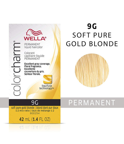 Wella ColorCharm Permanent Liquid Hair Color 9G/Pure Gold Blonde, 42mL