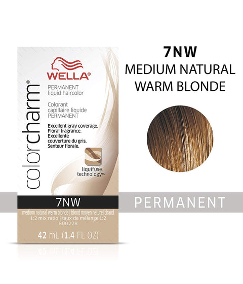Wella ColorCharm Permanent Liquid Hair Color 7NW/Medium Natural Warm Blonde, 42mL