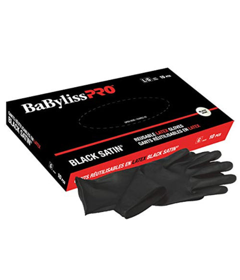 DannyCo BaBylissPRO Reusable Black Satin Latex Gloves Small 10 per box