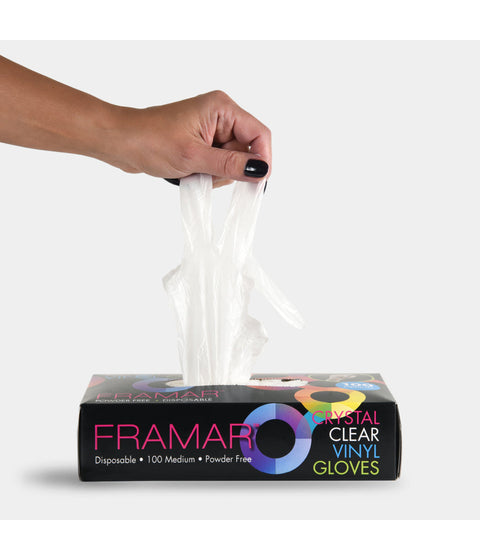 Framar Crystal Clear Vinyl Gloves Large 100/Box