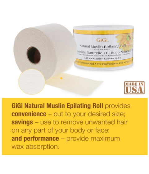 GIGI Natural Muslin Epilating Roll, 3.25in. x 40 yards
