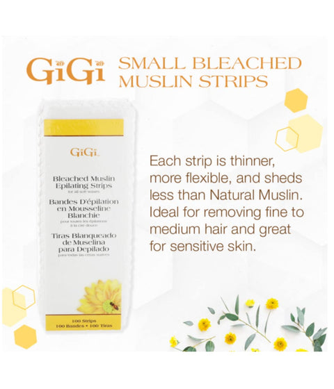 GiGi Small Bleached Muslin Epilating Strips, 100 Strips (1.75" x 4.5")