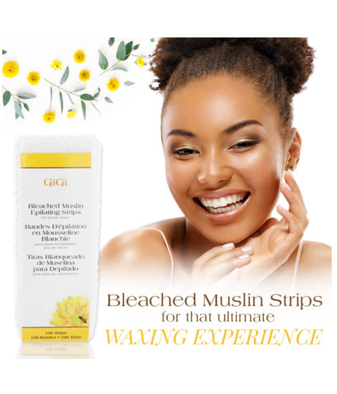 GiGi Small Bleached Muslin Epilating Strips, 100 Strips (1.75" x 4.5")