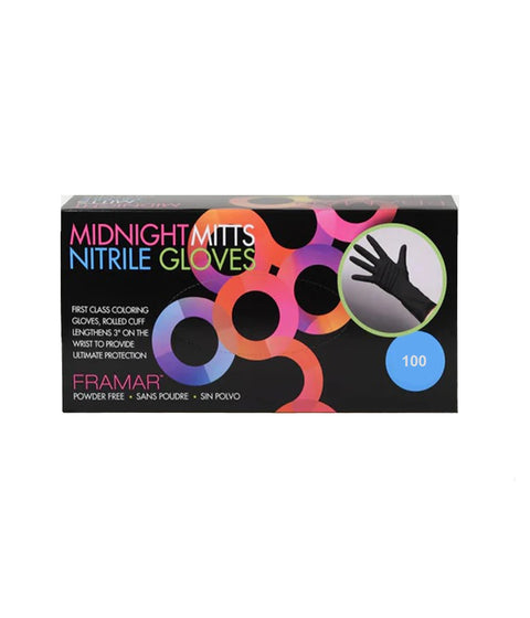 Framar Midnight Mitts Black Nitrile Gloves Medium 100/Box