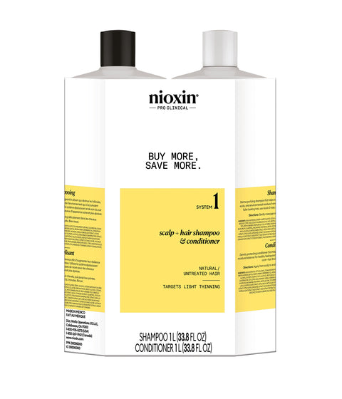 Nioxin System 1 Cleanser Shampoo & Scalp Therapy Conditioner Duo, 1L