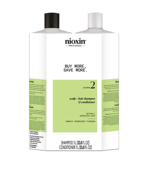 Nioxin System 2 Cleanser Shampoo & Scalp Therapy Conditioner Duo, 1L
