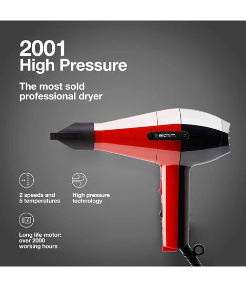 Elchim Classic 2001 High Pressure Hair Dryer, Red & Black