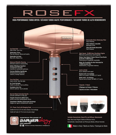 DannyCo BaBylissPRO RoseFX High Performance Turbo Hairdryer