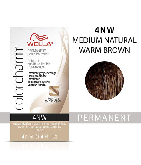 Wella ColorCharm Permanent Liquid Hair Color 4NW/Medium Natural Warm Brown, 42mL