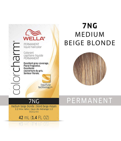 Wella ColorCharm Permanent Liquid Hair Color 7NG/Medium Beige Blonde, 42mL