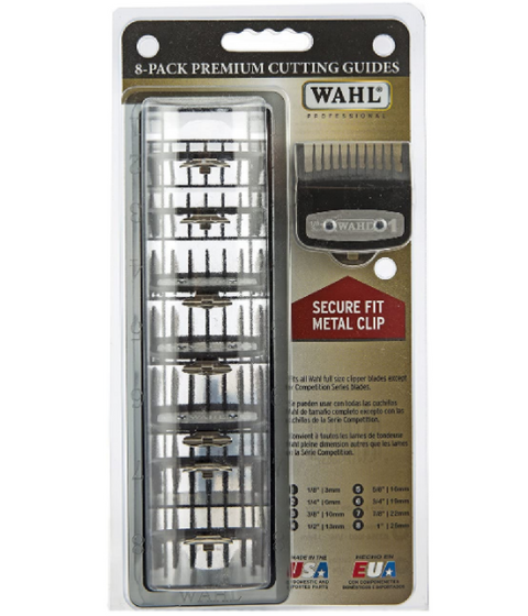 wahl pro 8-pack premium black cutting guides packaging