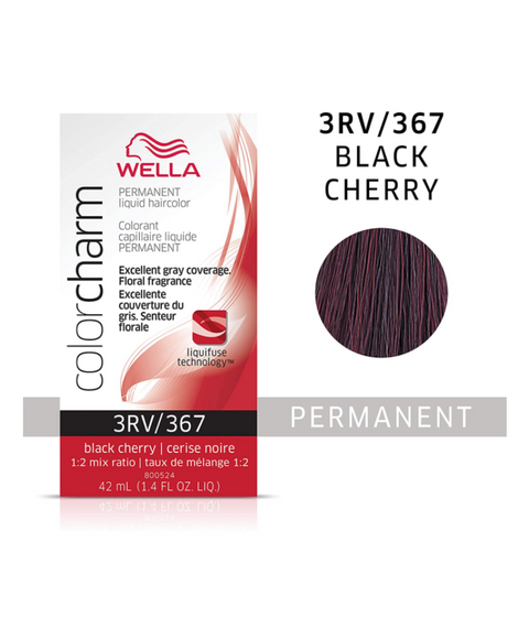 Wella ColorCharm Permanent Liquid Hair Color 3RV/Black Cherry, 42mL